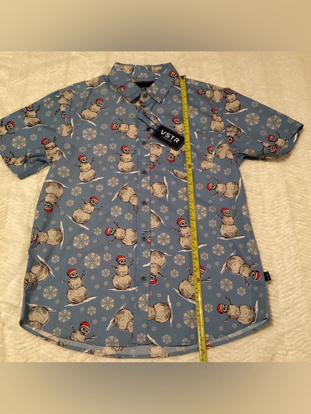 Men's VSTR Vintage Style Blue Skeleton Snowman Hawaiian Shirt NEW WITH TAGS L